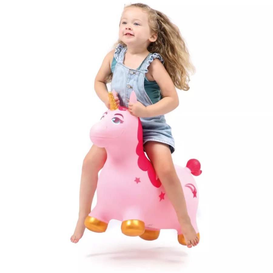 Saltador Ludi Unicorn Hopper Criança a saltar em brinquedo insuflável unicórnio rosa