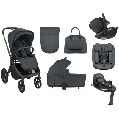 Conjunto completo para bebé em cinza escuro com vários acessórios essenciais