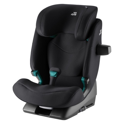 Cadeira auto preta Britax Römer com detalhes verdes e estrutura cinzenta