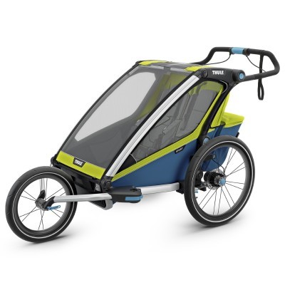 Carrinho Thule para bicicleta com três rodas e capa transparente