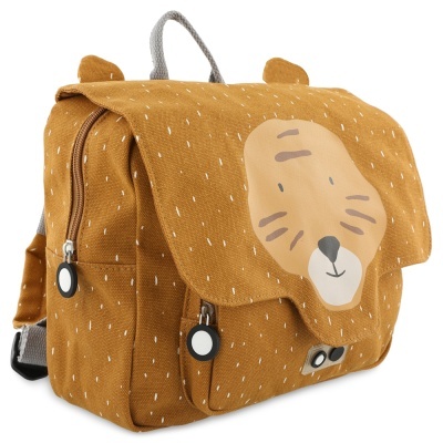 Mochila infantil castanha com estampa de rosto de animal