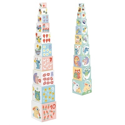 Blocos empilháveis coloridos com animais e números 1 a 10