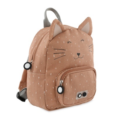 Mochila infantil cor de salmão com rosto e orelhas de gato