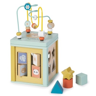 Brinquedo educativo de madeira com peças coloridas para encaixe