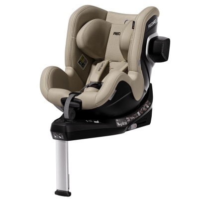 Cadeira auto infantil RECARO bege e preta com base e apoio regulável