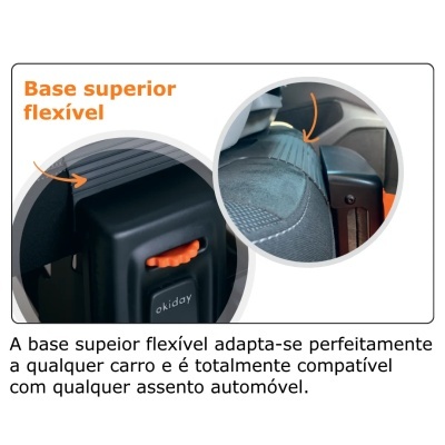 Peça plástica preta com roda laranja em assento de carro cinzento