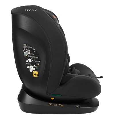 Cadeira auto infantil preta I-EXPLORE com instruções na lateral
