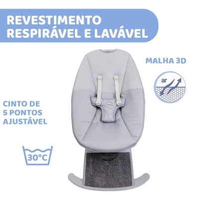 Cadeira de bebé cinza clara com cinto ajustável e revestimento em malha 3D