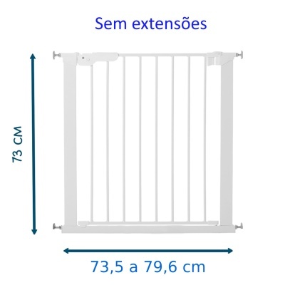 Porta de segurança branca com barras verticais e medidas de largura e altura visíveis
