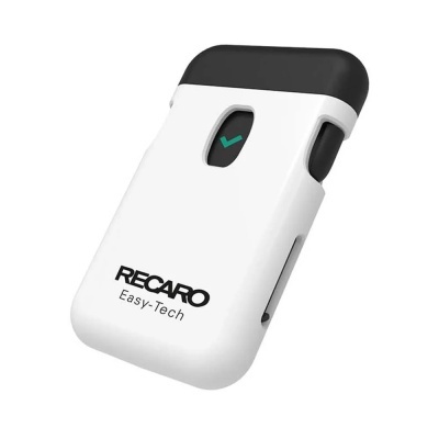 Capa protetora branca e preta com texto RECARO Easy-Tech e símbolo verde no centro