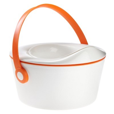 Tigela branca com tampa e pega laranja