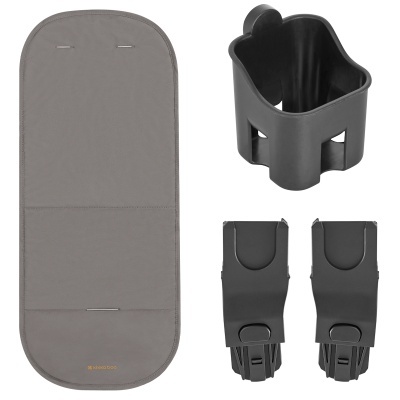 Acessórios para carrinho de bebé em plástico preto e tecido castanho claro