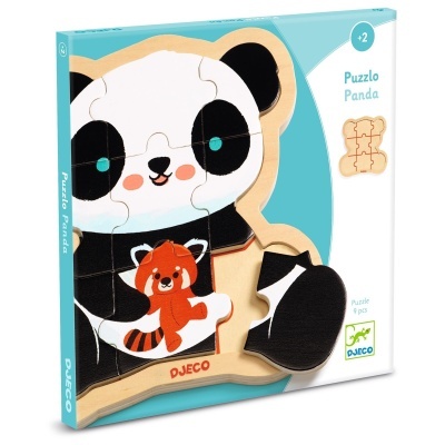 Puzzle de madeira infantil em forma de panda colorido