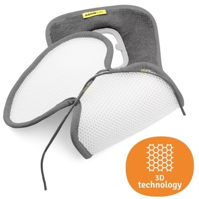 Almofada de suporte cinzenta com malha branca e etiqueta AOKIMIEN com tecnologia 3D