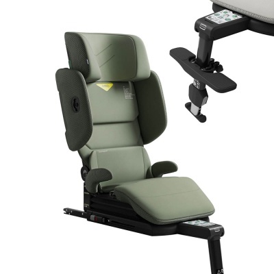 Cadeira auto verde oliva com apoios laterais pretos e base preta