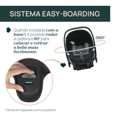 Sistema de cadeirinha para bebé com função de rotação 360° e botão de controlo