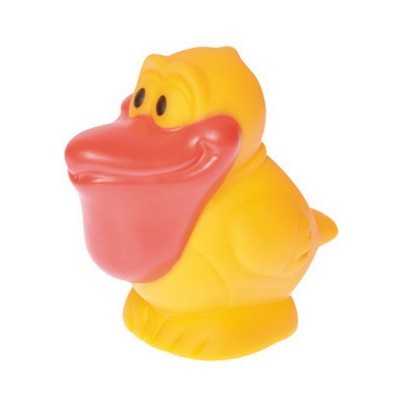 Brinquedo de pato de borracha amarelo com bico vermelho