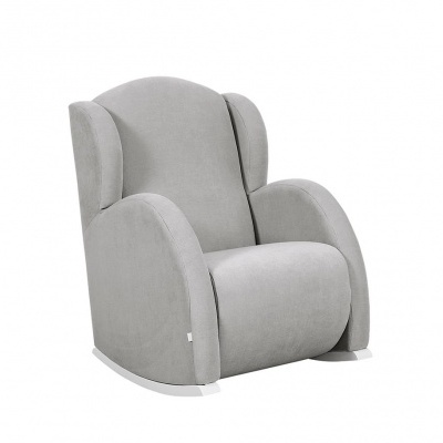 Poltrona de baloiço cinzenta em tecido com base branca