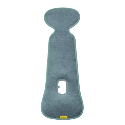 protetor para cadeira de criança cinzento com bordas verdes e recorte central