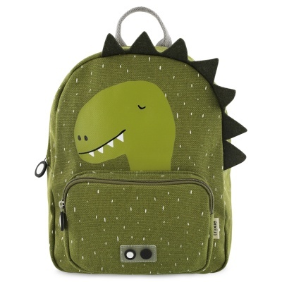 Mochila infantil verde com estampa de dinossauro e espinhos pretos