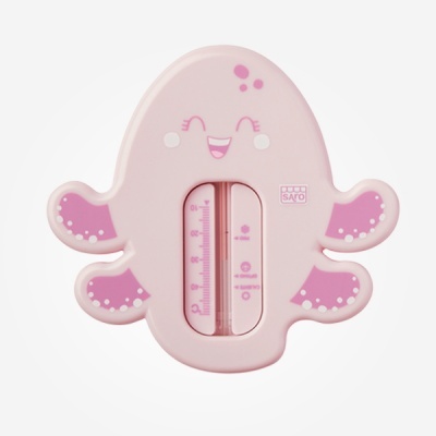 Termómetro de banho cor-de-rosa em forma de polvo sorridente com escala central