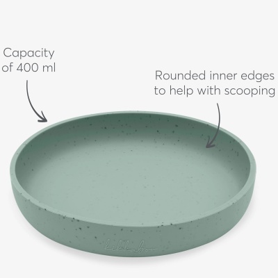 Prato redondo verde claro com capacidade de 400 ml e bordas interiores arredondadas.