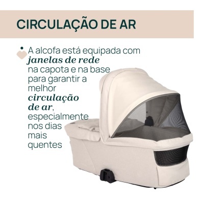 Alcofa bege clara com janelas de rede para circulação de ar
