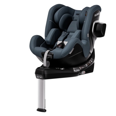 Cadeira auto infantil Recaro azul e preta com apoio de perna metálico