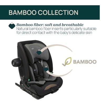 Cadeira de automóvel para bebé com revestimento de fibras de bambu em cinza e preto