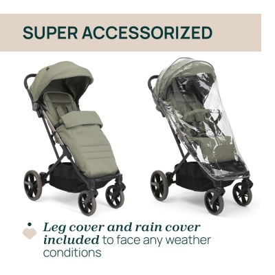 Carrinho de bebé com capas para pernas e chuva numa apresentação separada