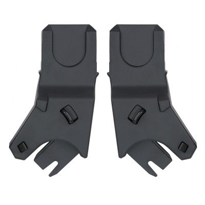 Par de adaptadores pretos para carrinho de bebé em plástico com botões de ajuste