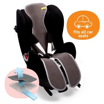 Cadeira auto para crianças cinzenta e preta com arnês, ícone laranja