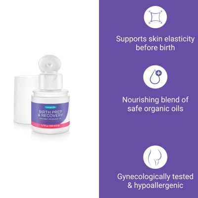 Frasco de creme para preparo e recuperação do parto com tampa e embalagem branca