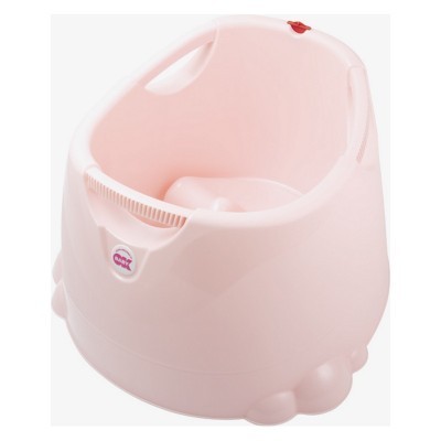 Assento rosa claro para treino sanitário infantil de plástico com abertura frontal e adesivo 'max'