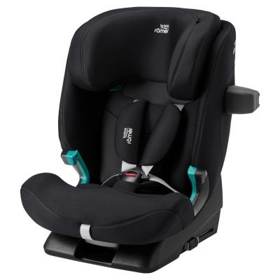 Cadeira auto para criança preta Britax Römer com detalhes em azul-turquesa