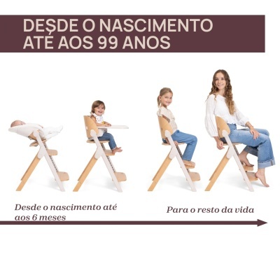 Cadeira ajustável em madeira clara para bebé, criança e adulto
