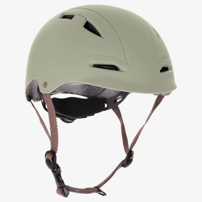 Capacete de protecção cinzento claro com alças ajustáveis castanho-claras