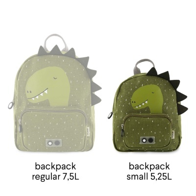 Duas mochilas verdes com desenho de dinossauro