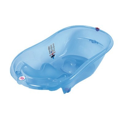 Banheira de bebé azul clara em plástico com suporte anatómico