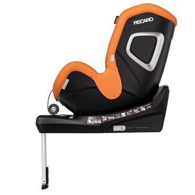 Cadeira auto infantil RECARO preta e laranja com protecção lateral e base metálica ajustável