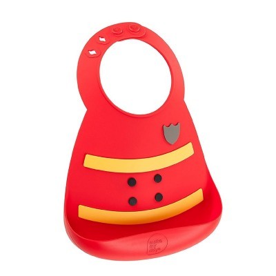 Babete vermelho de silicone com bolso e botões decorativos