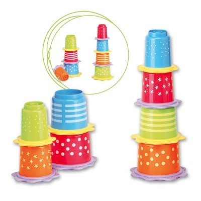 Conjunto de copos plásticos coloridos para empilhar com padrões variados