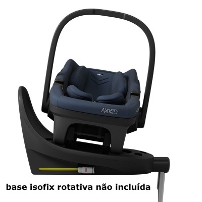 Cadeira auto bebé azul escuro AXKID com base preta e texto em português