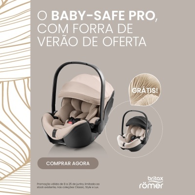 Cadeira auto para bebé Britax Römer Baby-Safe Pro bege e preto em fundo cinzento