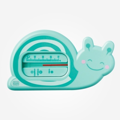 Termómetro de banho em forma de caracol azul claro com rosto sorridente