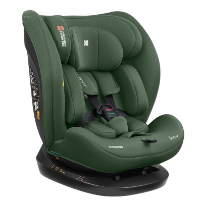 Cadeira auto verde escuro para criança com arnês e base preta