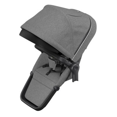 Carrinho de bebé cinzento com capota e arnês