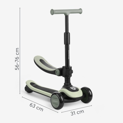 Trotinete bege e preta com três rodas e assento