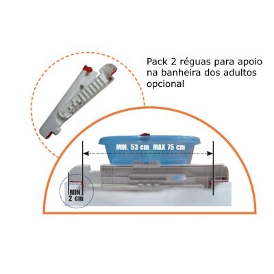 Suporte ajustável para banheira e pack com duas réguas para apoio