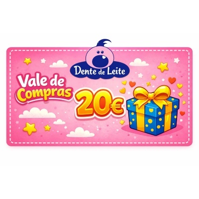 Vale de compras Dente de Leite 20€ com caixa de presente azul e amarela